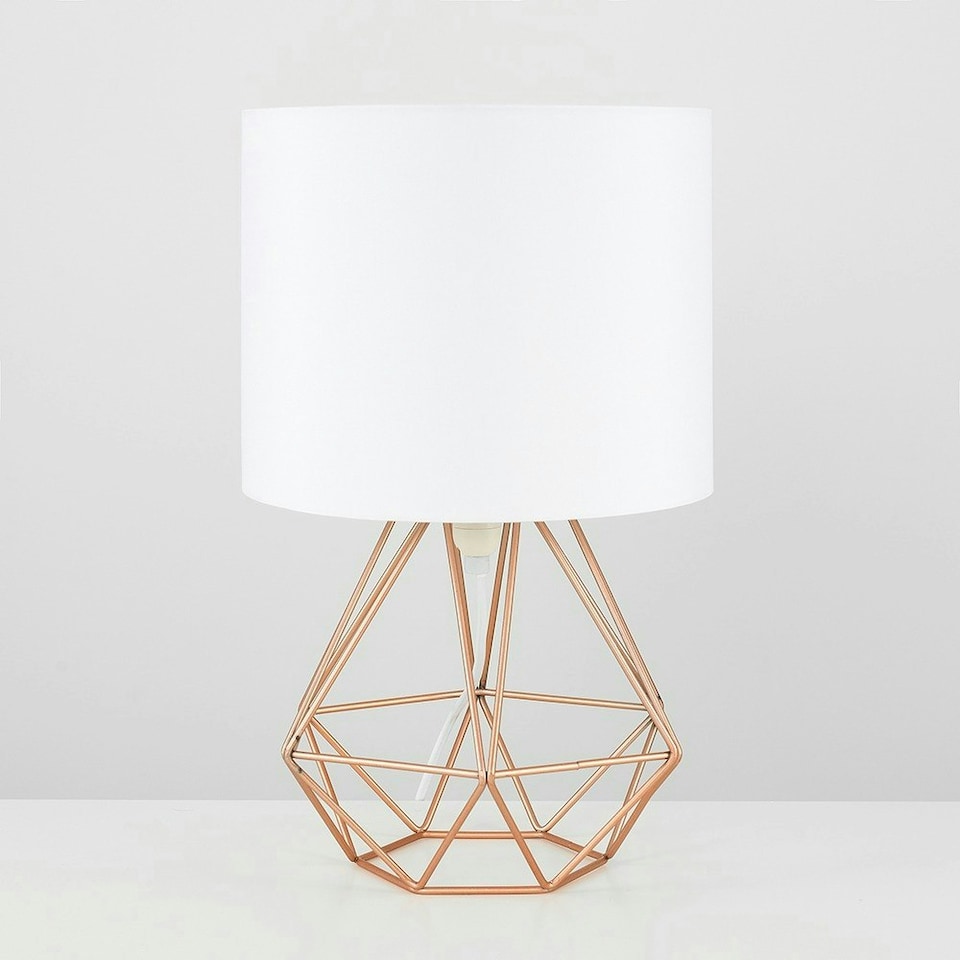 image 1 of ValueLights Pair Of Modern Copper Metal Basket Cage Table Lamps With White Fabric Shades