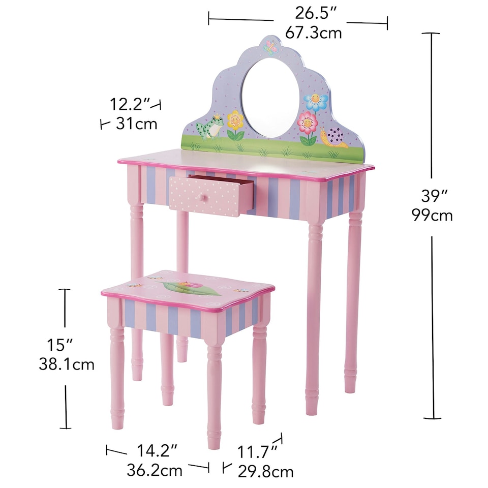 image 1 of Teamson Kids Magic Garden Play Vanity Table and Stool Set