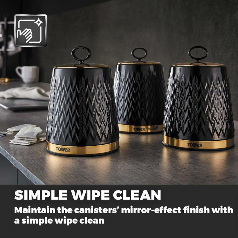 image 1 of Tower Empire Black Bread Bin Canisters Kitchen Storage Set