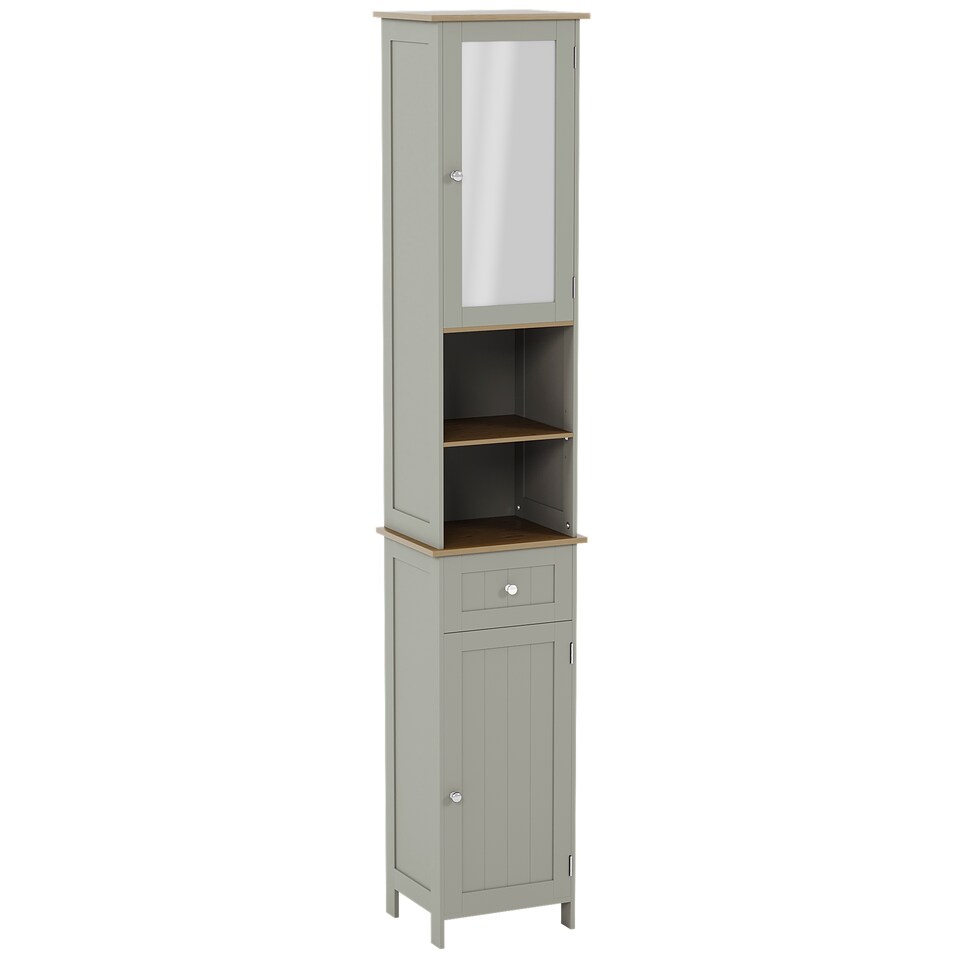 image 1 of Bath Vida Priano 2 Door Tall Bathroom Cabinet With Mirror, Grey & Oak
