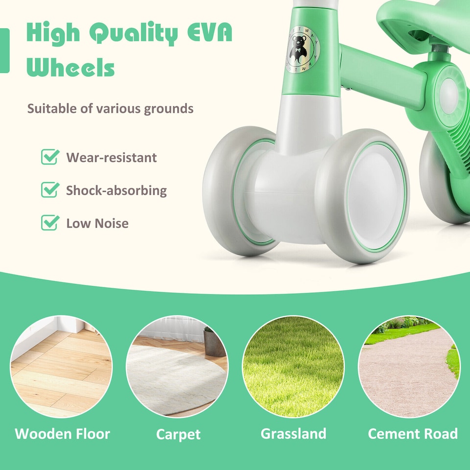 image 1 of COSTWAY Cute Baby Balance Bike Childrens Bicycle Green