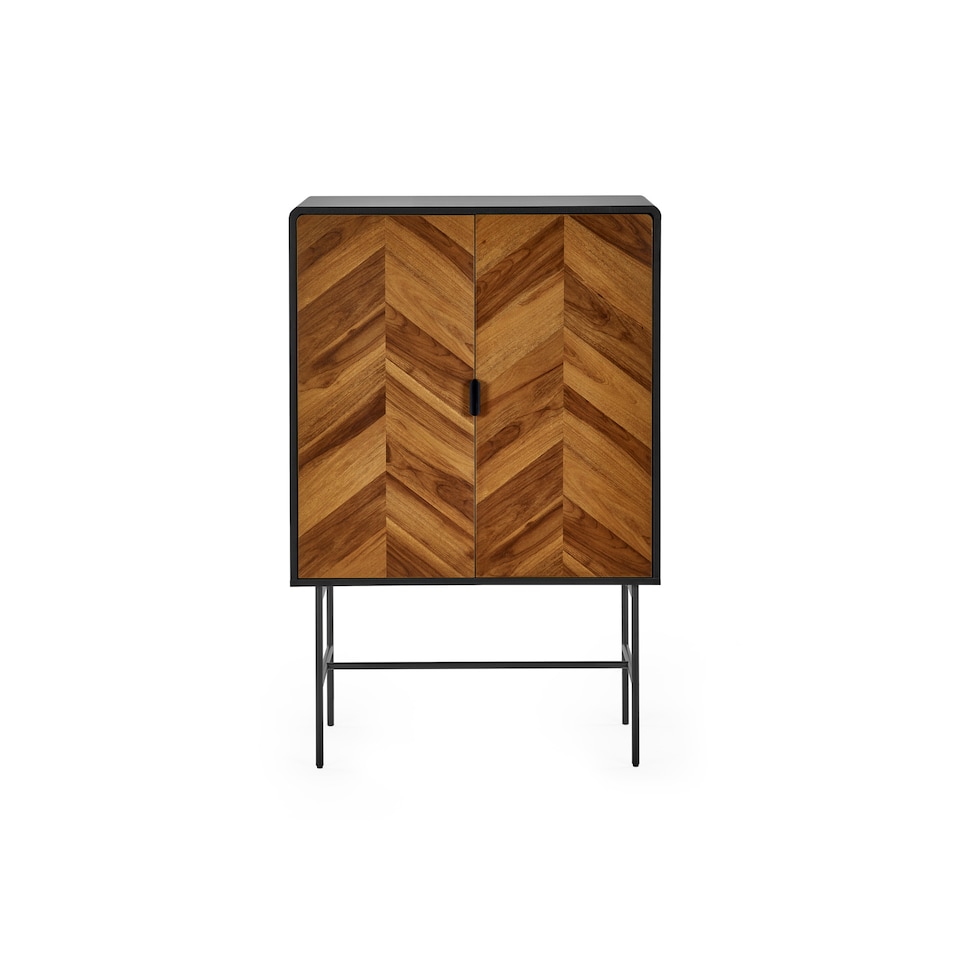 image 1 of Alvin Black and Natural Woodâ€‘Effect 2 Door Storage Cabinet