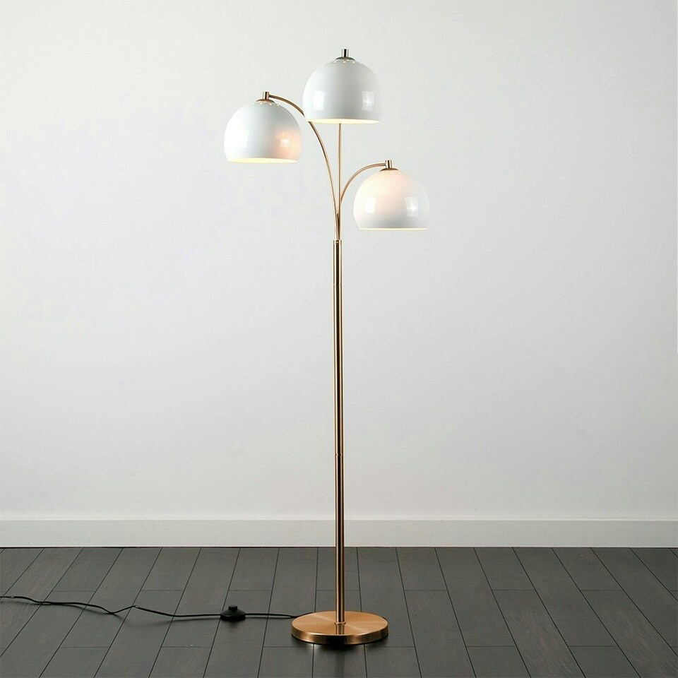 image 1 of ValueLights Dantzig Polished Copper Floor Lamp with White Dome Shade