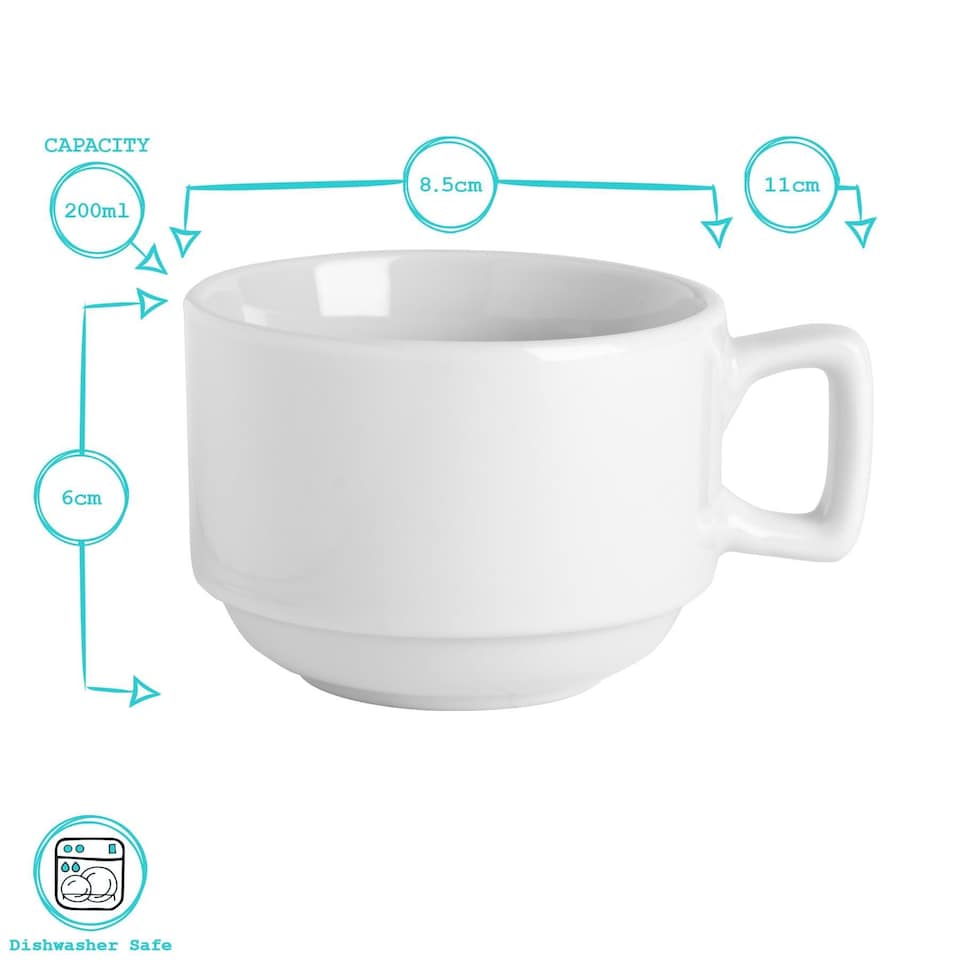 image 1 of Argon Tableware 12 Piece Classic White Stacking Teacup & Saucer Set - 200ml