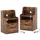image 4 of COSTWAY LED Nightstand with Charging Station 2 Drawer Bedside Table Brown
