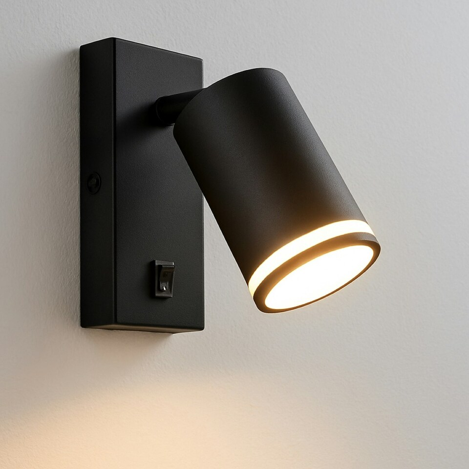 image 1 of CGC BELLA Black GU10 Wall Light Halo Reflector With On/Off Switch Black