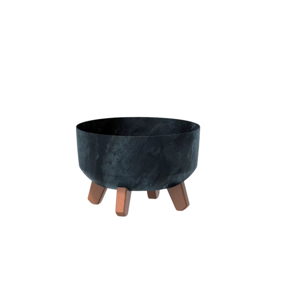 image 1 of 40cm Round Concrete Look Planter with Legs | Black | 1