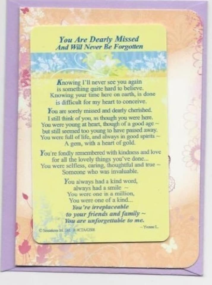 image 1 of Sentimental Graveside Card You are Dearly Missed and Will Never be Forgotten