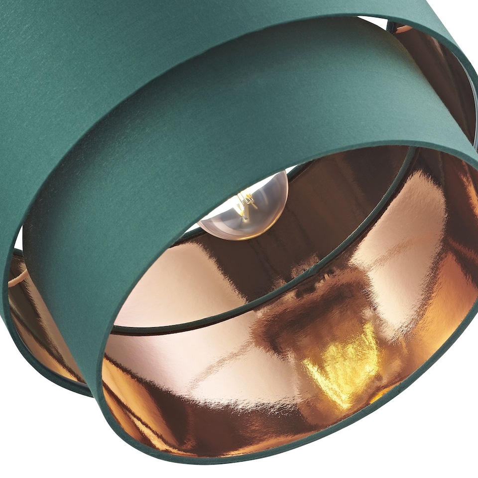image 1 of Modern Forest Green Cotton Double Tier Ceiling Shade with Shiny Copper Inner | Green | Forest Green | 1