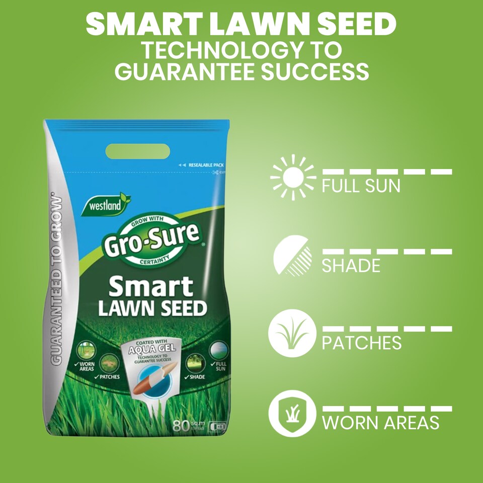 image 1 of Westland Gro-Sure Smart Lawn Seed 80 Meter Square 3.2kg Aqua Gel Coated Grass Seed Mix for Fast Growing Lawn Coverage