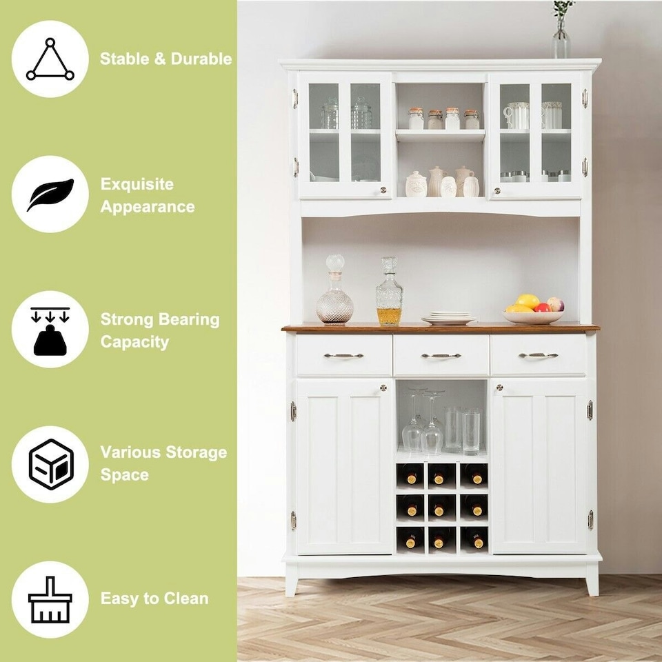image 1 of COSTWAY Kitchen Storage Cabinet Buffet Cupboard Sideboard White