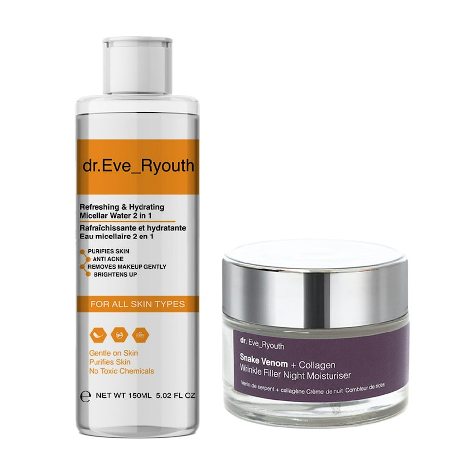 Refreshing And Hydrating Micellar Water 2 In 1 150ml + Snake Venom + Collagen Wrinkle Filler Night Moisturiser 50ml