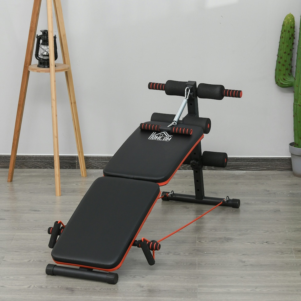 image 1 of HOMCOM Foldable Sit Up Bench 5-Level Adjustable Core Workout for Home Gym Black