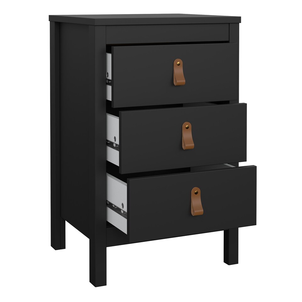 image 1 of Barcelona Bedside Table 3 Drawers in Matt Black
