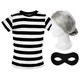 image 1 of Grandma Burglar Costume - Short Sleeve Top, Grey Bun Wig & Mask Black | 2XL