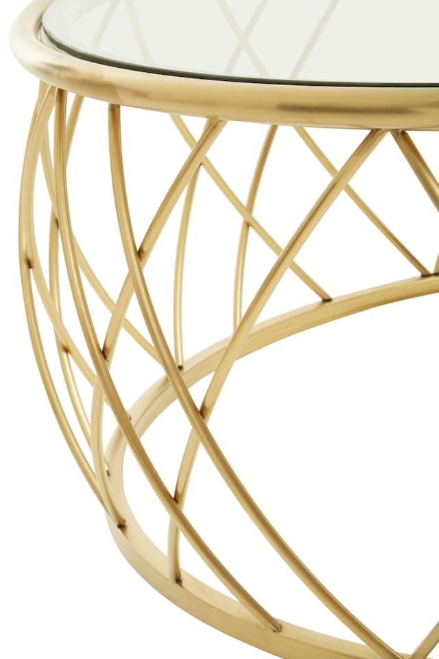 image 1 of Interiors by Premier Luxurious Gold Coffee Table, Gold Metal and Glass Coffee Table, Geometric Metal Base Modern Coffee Table | Gold