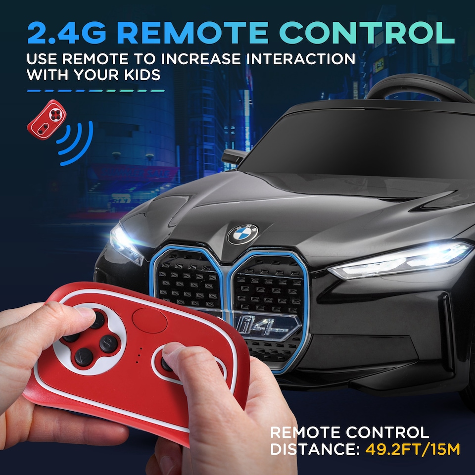 image 1 of HOMCOM BMW i4 Licensed 12V Kids Electric Ride-On Car w/ Remote Control - Black | Black | Black