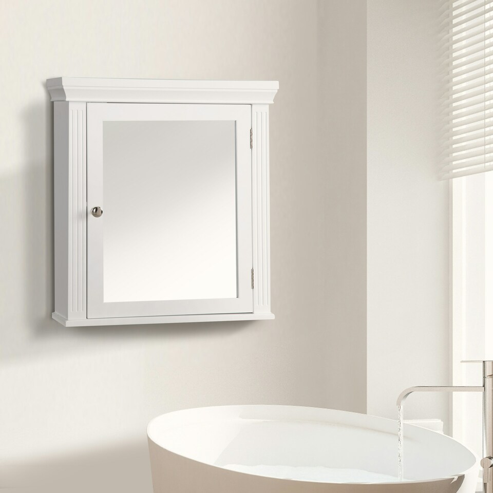 image 1 of Teamson Home Wooden Bathroom Medicine Cabinet Mirror White