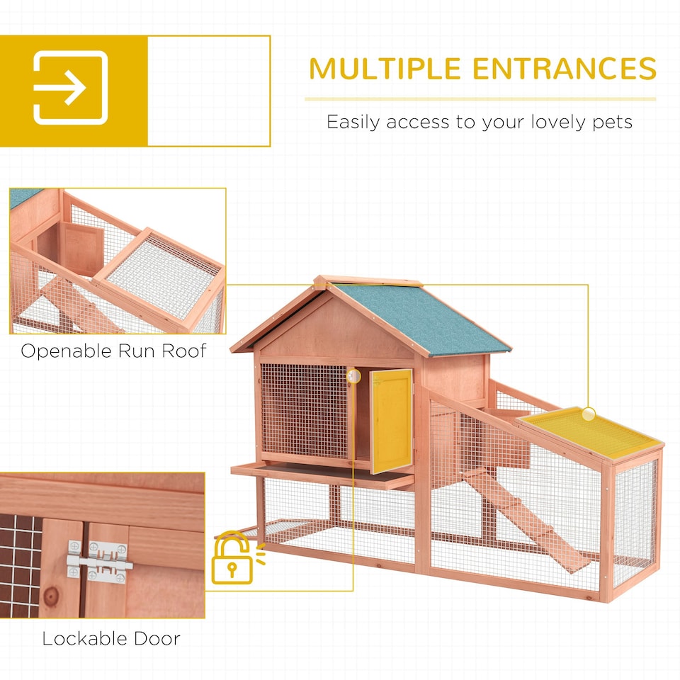 image 1 of PawHut Rabbit Hutch, 2 Tier Bunny House with Asphalt Roof, Ramp, tray, Green