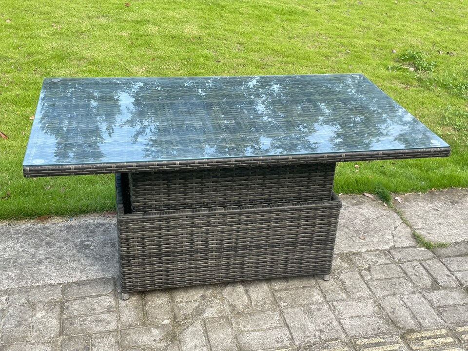 image 1 of Fimous Wicker PE Outdoor Rattan Garden Furniture Set Height Adjustable Rising Lifting Table Sofa Dining Set with Dark Grey Mixed