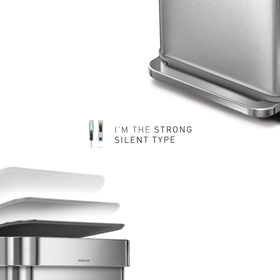 image 1 of Simplehuman 45L Rectangular Kitchen Pedal Bin with Liner Pocket, Brushed Stainless Steel with Grey Plastic Lid