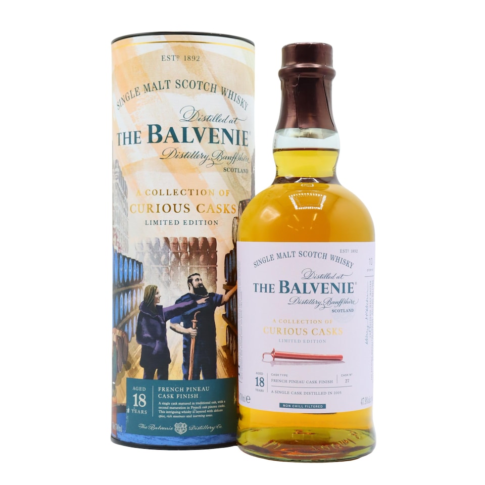 Balvenie - Curious Casks - French Pineau Single Malt Scotch 18 year old Whisky | Multi | Warming amber tones from toasted oak and delicate spice, smooth butterscotch, hints of ripe berries | 700