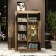 image 4 of Display Cabinet Sideboard Storage Unit Oak Matt Body Black Matt Doors Glass Shelves Modern Cupboard 140cm
