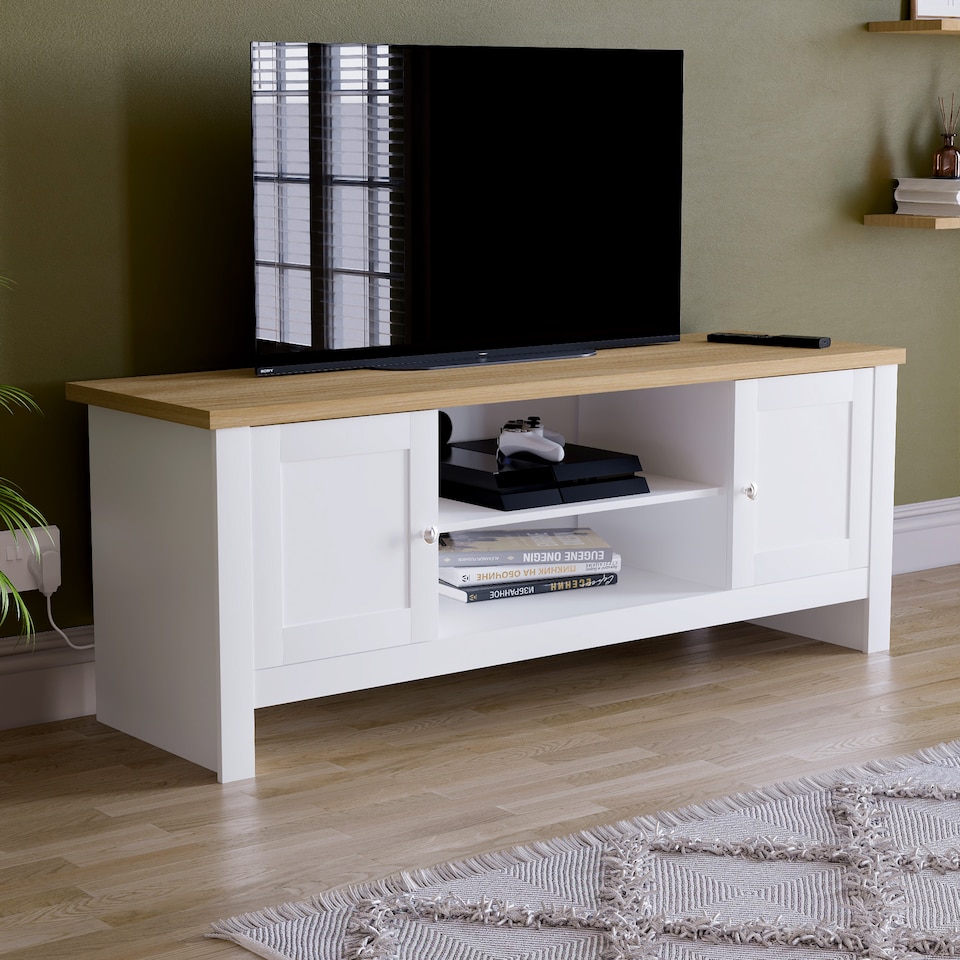 image 1 of Vida Designs Arlington 2 Door TV Unit Shaker Entertainment Storage, White & Oak | White | White & Oak | 1