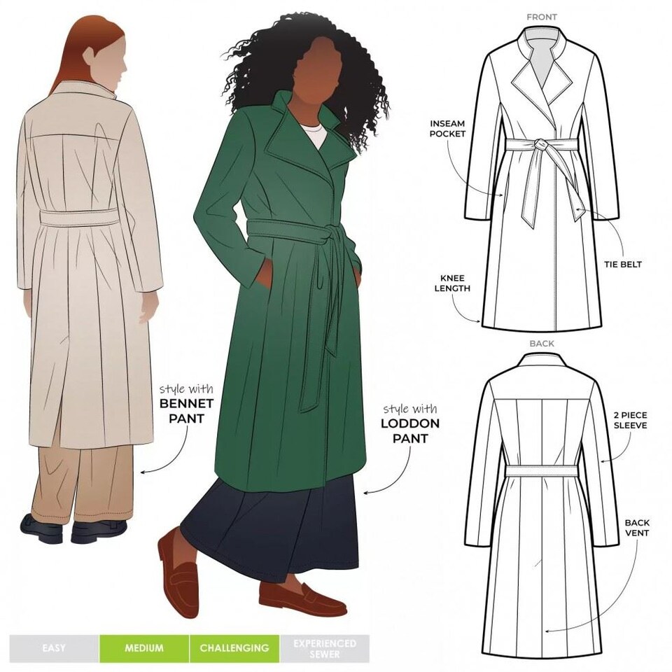 Style Arc Sewing Pattern Stella Coat, Coats for Women - Sizes 18-30 - Intermediate