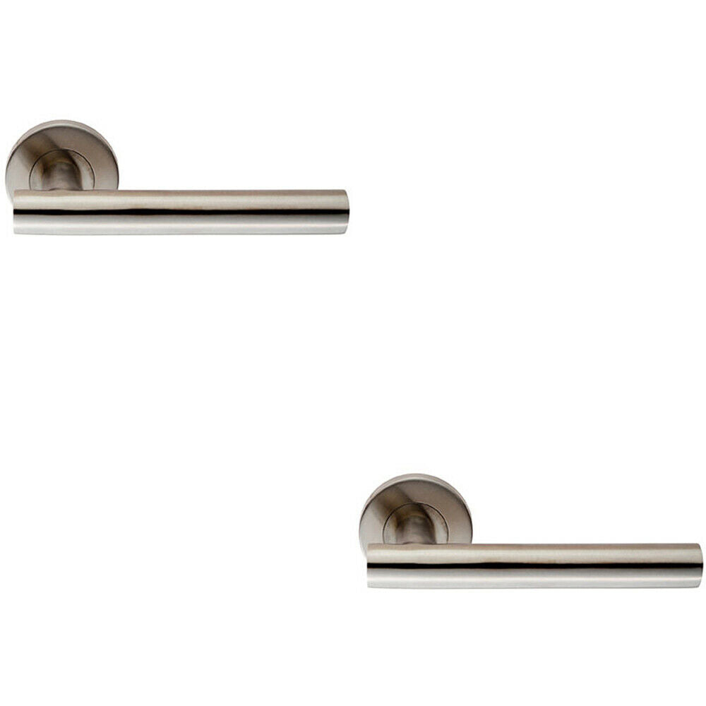 Loops 2x PAIR Straight Round T Bar Handle on Round Rose Concealed Fix Satin Steel in Metallics