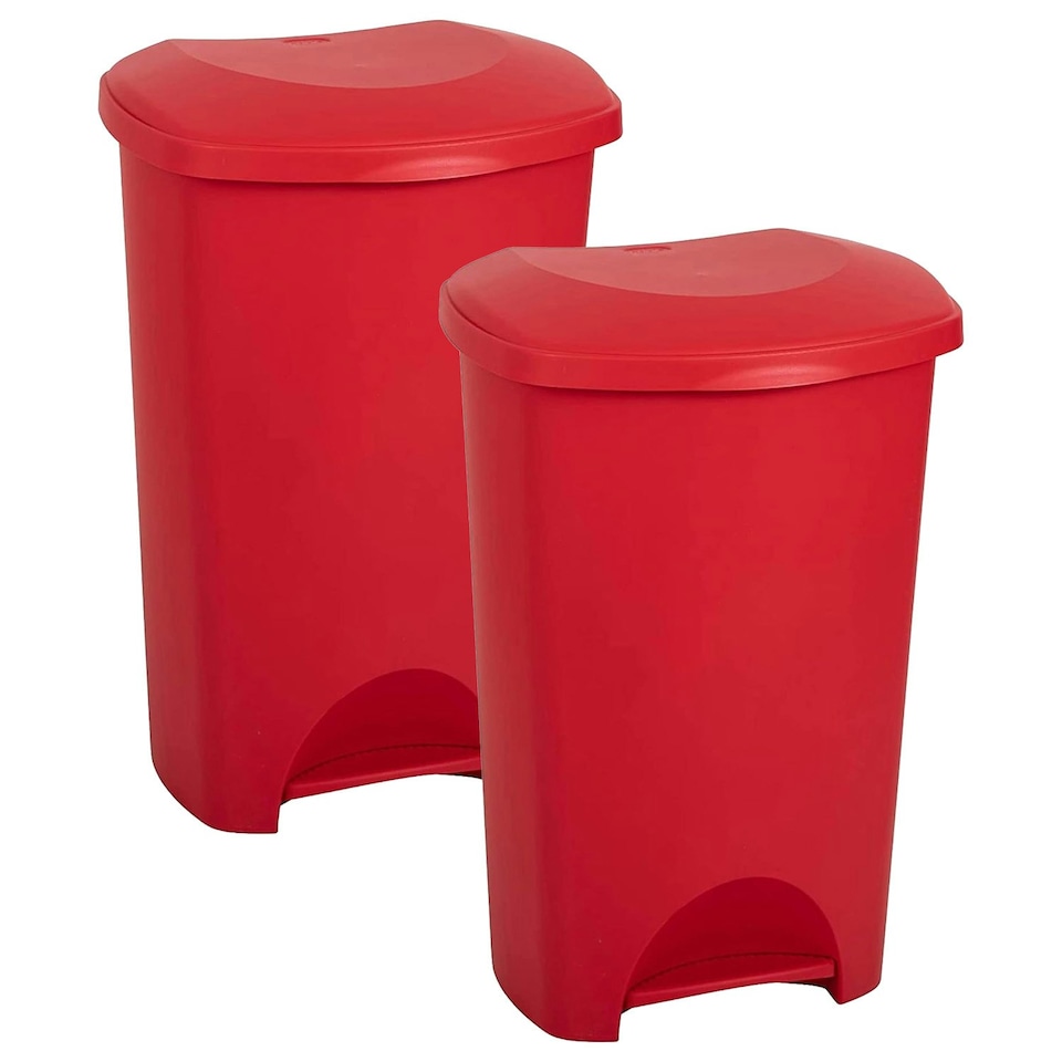 image 1 of 2 x 50L Commercial Medical Utility Red Coloured Recycling Waste Bins With Foot Pedal Red