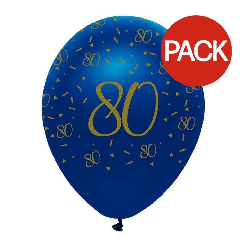 Creative Party Latex Confetti 80th Balloon (Pack of 6) - Navy/Gold - One Size