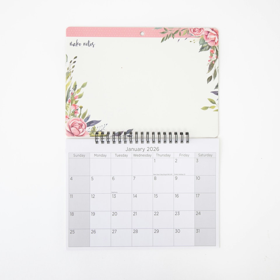image 1 of 2026 Monthly Memo Board Calendar & Pen Roses Design
