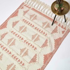 Homescapes Satara Pink Kilim Wool Rug - 120 x 170 cm | Pink | 120 x 170 cm