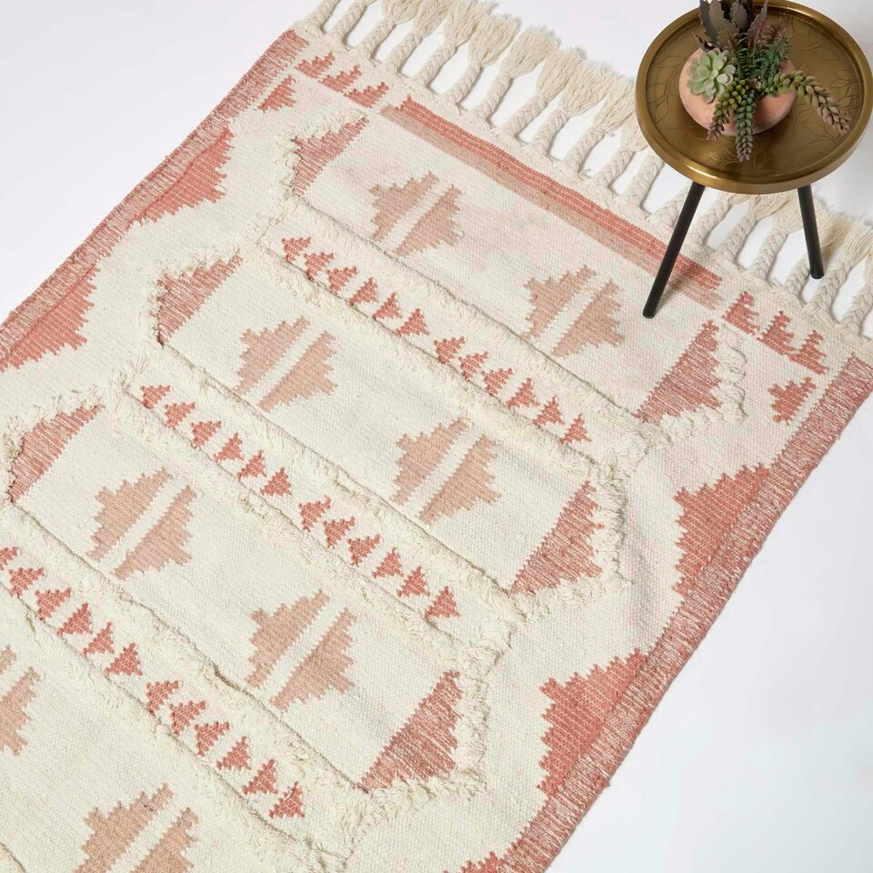 image 1 of Homescapes Satara Pink Kilim Wool Rug - 120 x 170 cm | Pink | 120 x 170 cm