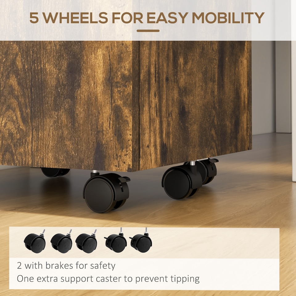 image 1 of Vinsetto Mobile File Cabinet Lockable Storage Unit Cupboard for A4 Letter Home Filing Furniture for Office, Bedroom and Living Room, 39x40x65cm, Rustic Brown