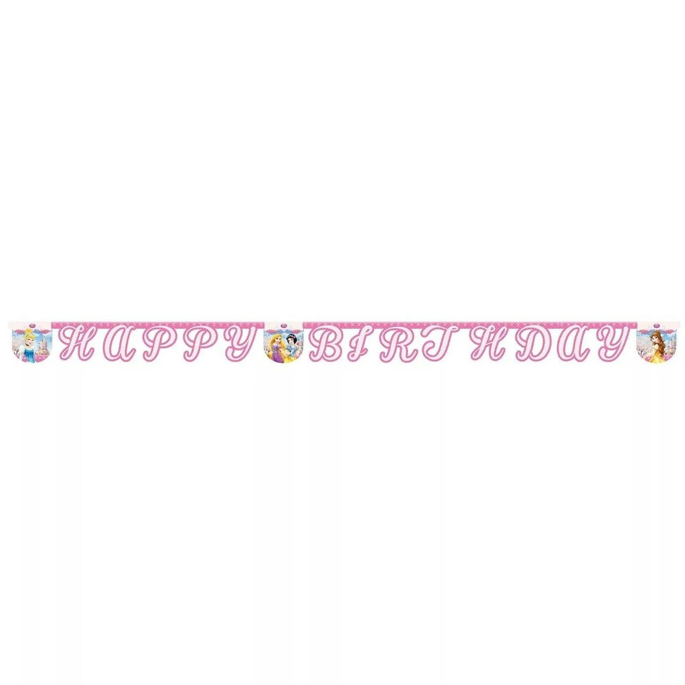 image 1 of Disney Princess Glamour Happy Birthday Banner - Pink - One Size