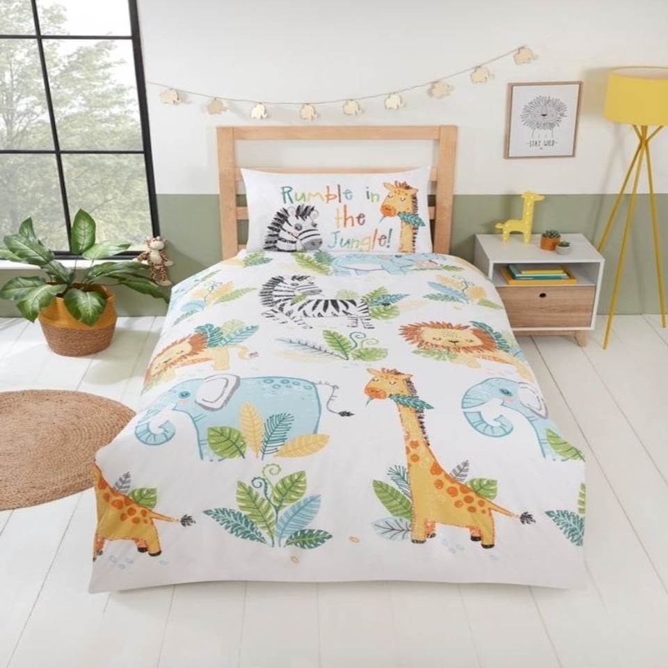 image 1 of Rumble In The Jungle Polycotton Kids Duvet Cover Set with Pillowcase | Multi | Single | 1