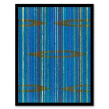 Blue Abstract Geometric Pattern Retro Japan Framed Wall Art Print Korin 12x16"