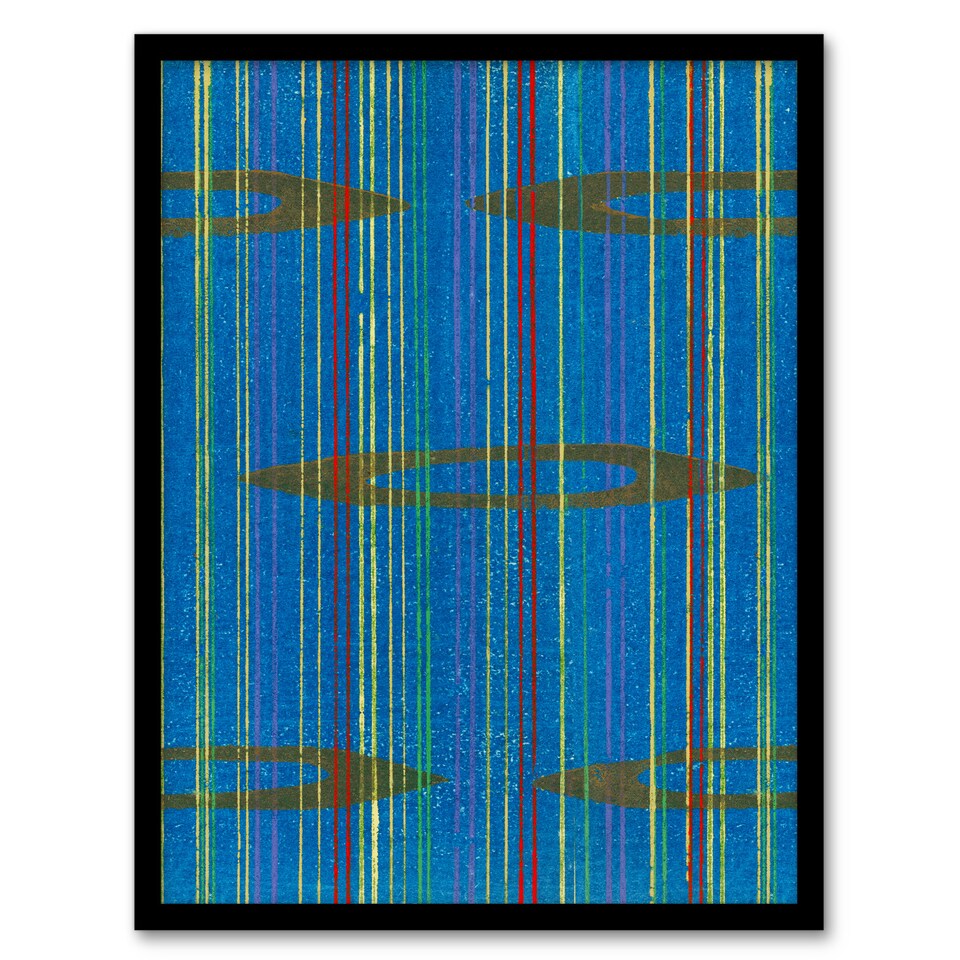 image 1 of Blue Abstract Geometric Pattern Retro Japan Framed Wall Art Print Korin 12x16"