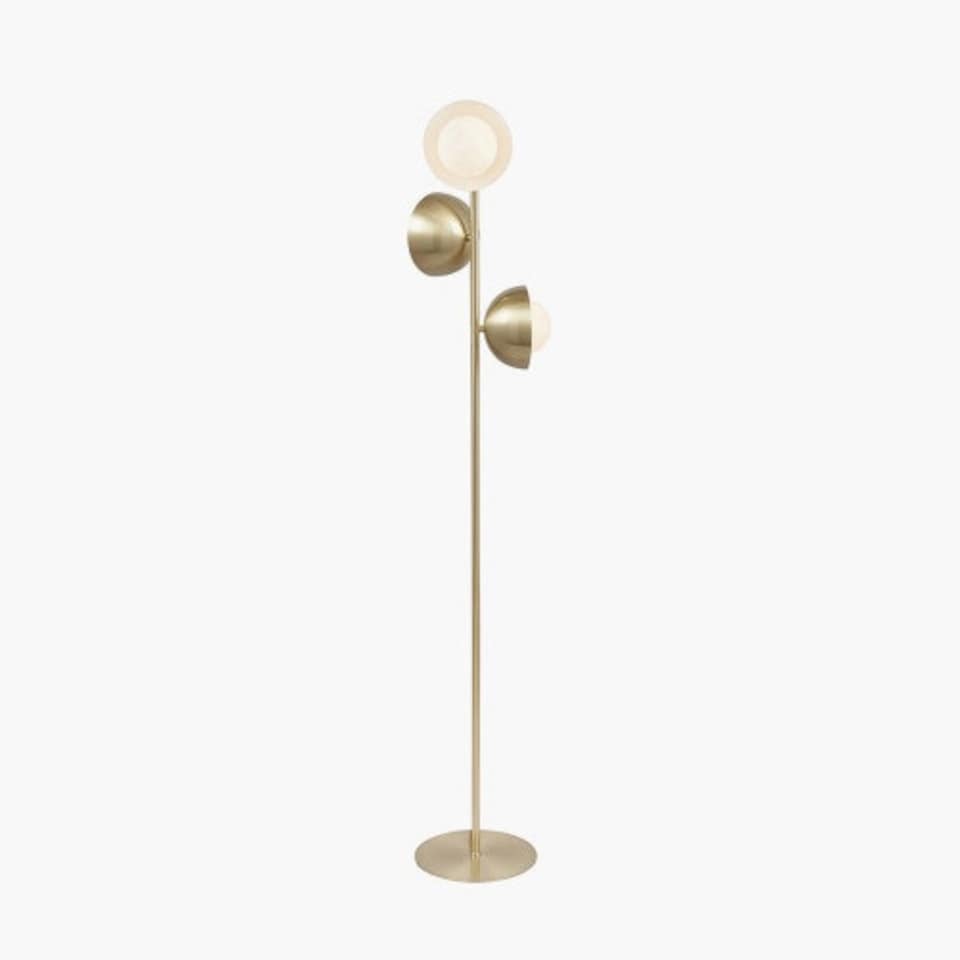image 1 of Brass Metal and White Orb Dome Floor Lamp