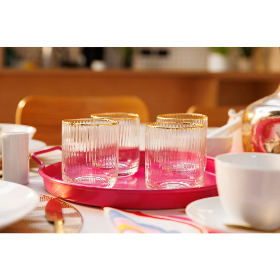 image 1 of Mikasa Tumbler Glasses Set Clear Ridged Crystal 380ml Set of 4