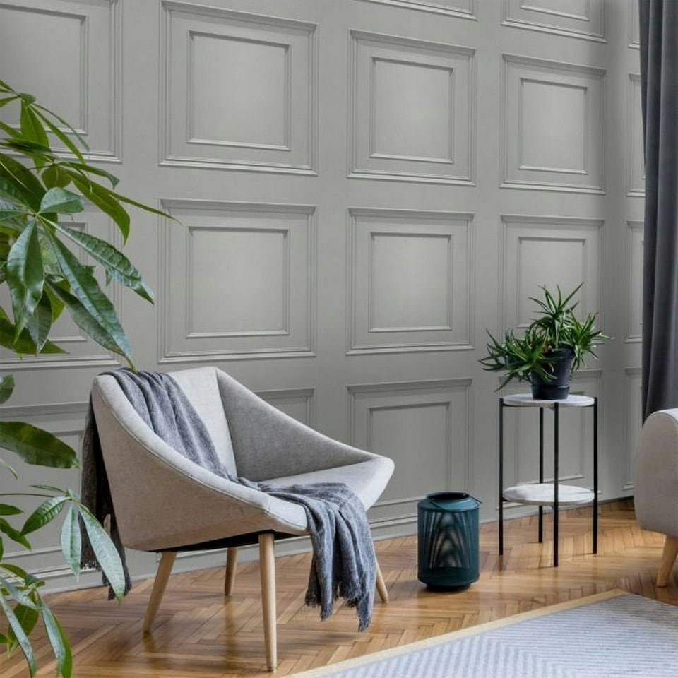 image 1 of Belgravia Oliana Panel Wallpaper - Grey - 10m x 53cm Grey