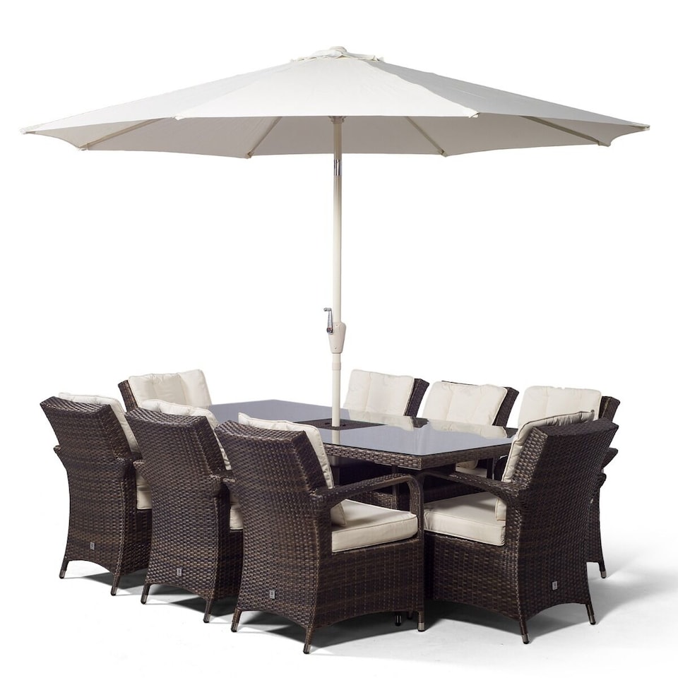 image 1 of Arizona Rectangle 8 Seat Rattan Dining Set Ice Bucket Drinks Cooler | Brown | Brown