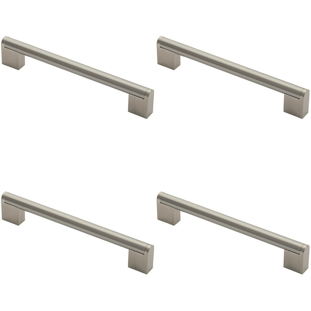 Loops 4x Round Bar Pull Handle 200 x 14mm 160mm Fixing Centres Satin Nickel & Steel in Metallics
