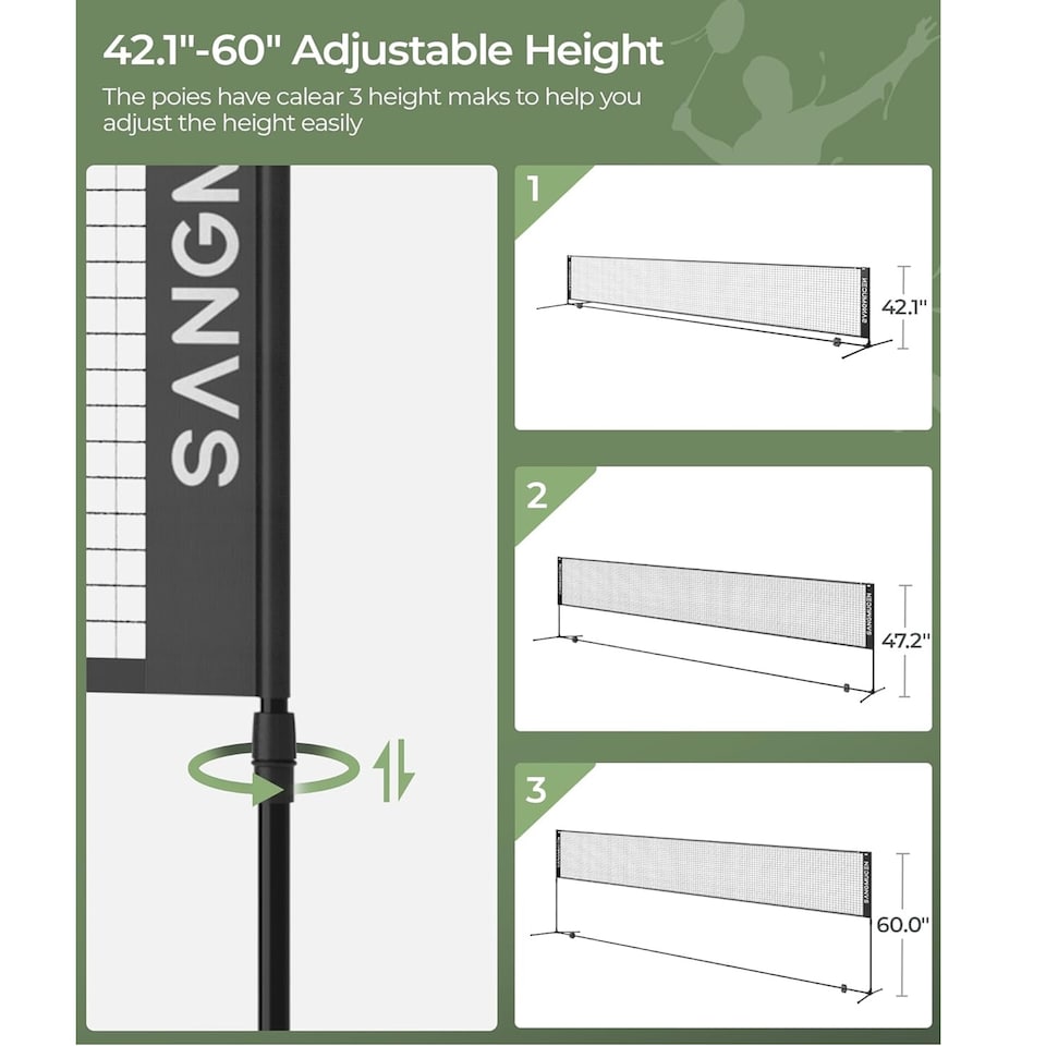 image 1 of Gr8 Home Black 5m Badminton Net Post Set Outdoor Portable Volleyball Pickleball Tennis