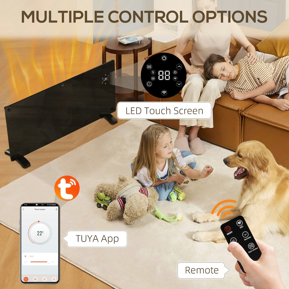 image 1 of HOMCOM 2000W Electric Space Heater Radiator Wifi Smart App 24Hr 7 Day Timer