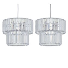 Set of 2 Clint - Clear Acrylic Crystal Two Tier Easy Fit Pendant Shades | Clear | Chrome | Medium | 2