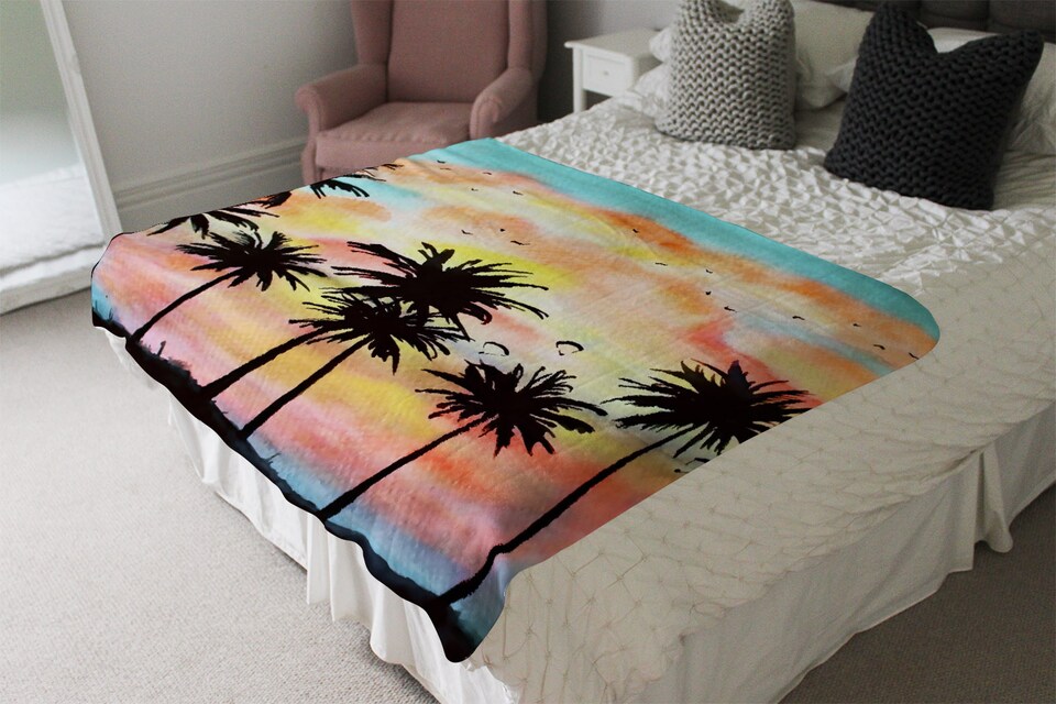 image 1 of Palm Trees At Sunset Blanket | Multi