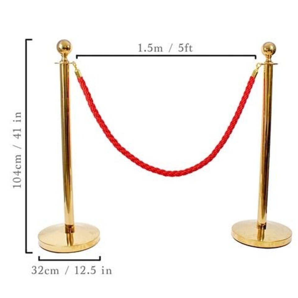 image 1 of 1 Prestige Brass Pole With 1 Red Braided Rope